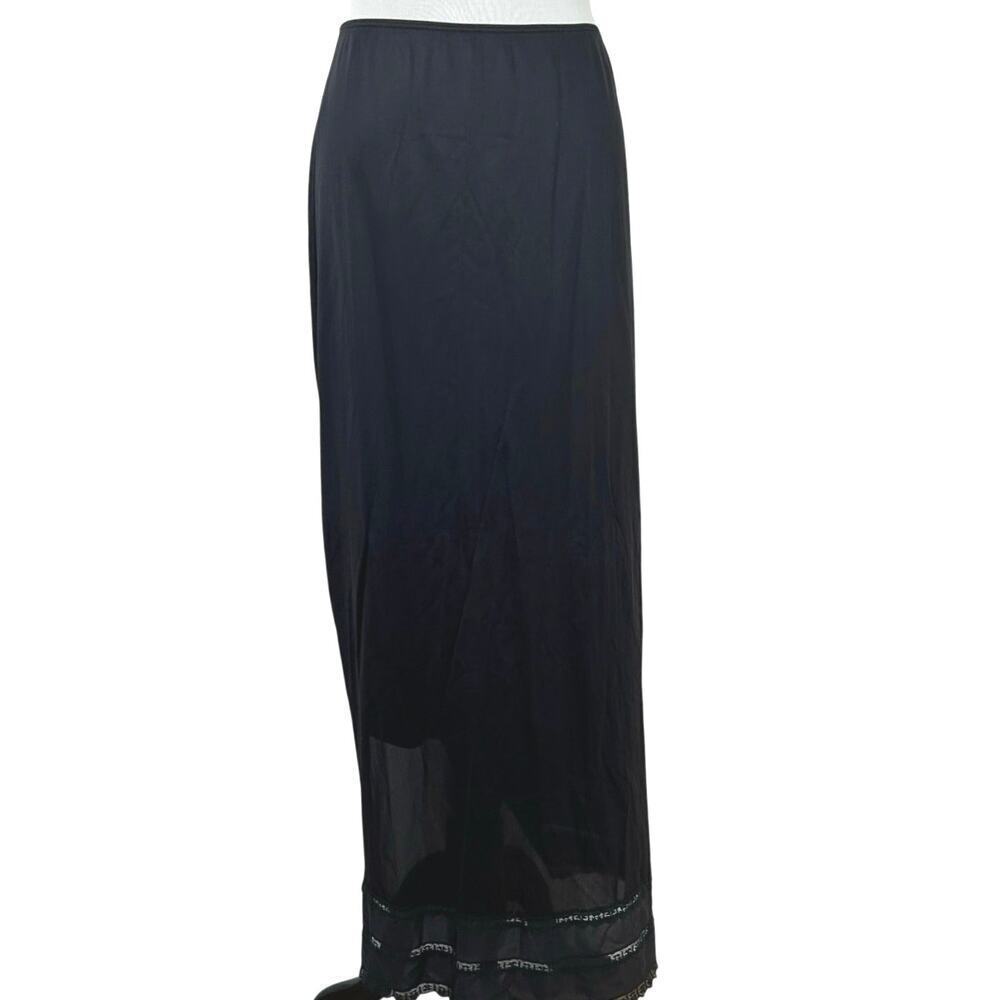 Vintage Sears Black Maxi Slip Skirt Lace Trim Goth Grunge Y2K Size M